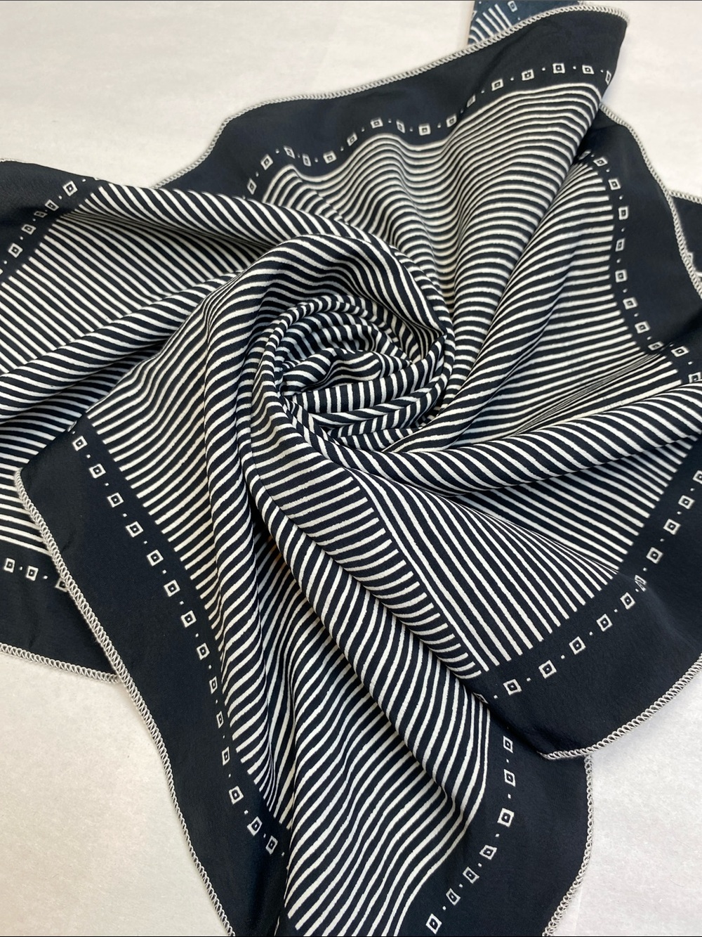 American Eagle Black White Striped Classic Small Square Scarf 19.5” 19.5”